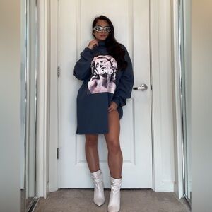 Blue Graphic Sweatshirt Dress